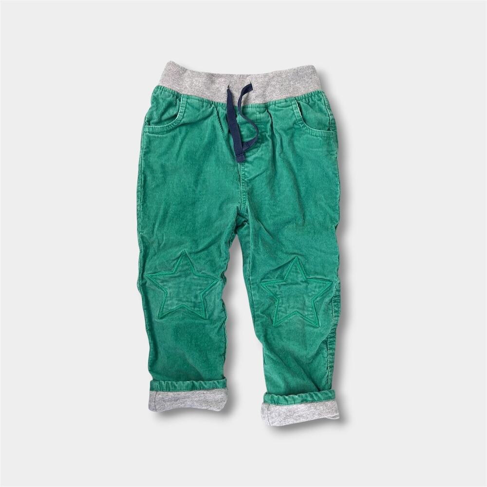 Mini Boden Jersey-Lined Cord Star Applique Pants Green 3-4
